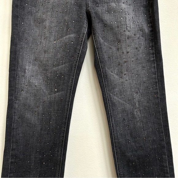 White House Black Market Charcoal Black Rhinestone Crop Denim Jeans, Size 6 - Picture 5 of 15